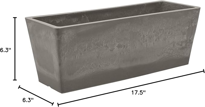 Arcadia Garden Products PSW U45CT Plastic/Stone/Wood Composite Simplicity Window Box, No Drainage Hole (Drillable), 17.5" x 7" x 6", Cement Color PSW