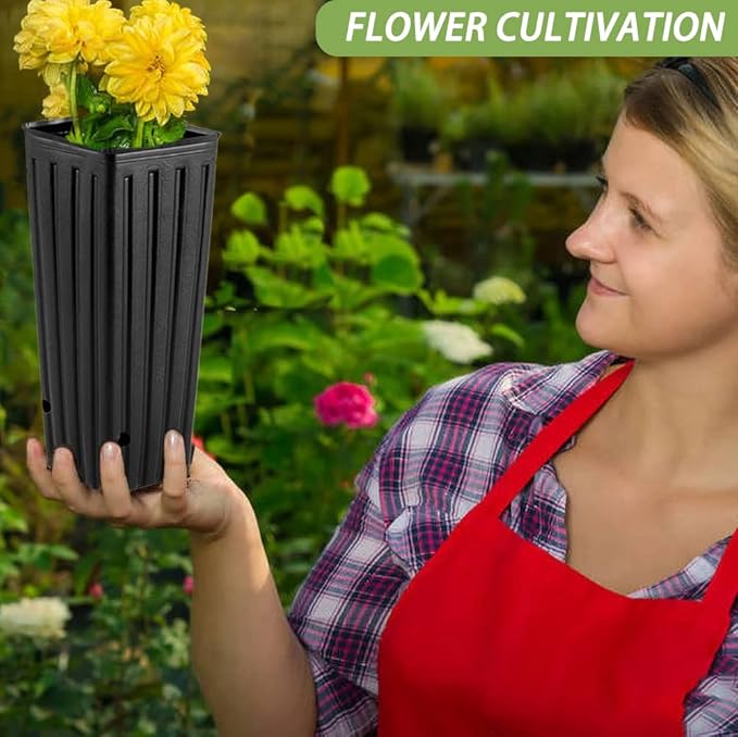 DredQcco Tall Deep Tree Pot, 50Pcs Plastic Plant Seedling Treepots Tall Flower Plant Container Starting Pots with Drainage Holes Flower Container for Indoor Outdoor Garden Plants 9.8" H x 4.7" W DredQcco