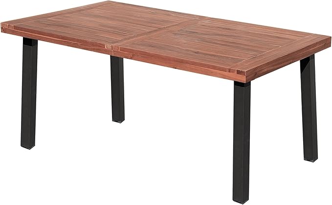 Flamaker Dining Table for 6 FSC Acacia Wood Indoor Outdoor Home Kitchen Table with Iron Legs Large Rectangular Patio Table for Deck, Sunroom (Walnut) Flamaker