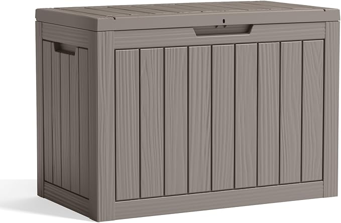 ROJIK Outdoor Storage Housing Deck Box - Waterproof Patio Furniture, Garden Tools, Cushions, Pool Accessories Storage Bench with Lockable Lid and Side Handles (Grey, 45 Gal) ROJIK