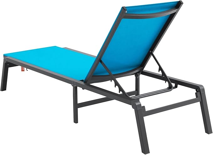 VEVOR Chaise Lounge Chairs Outdoor, Aluminum Patio Lounge Chairs with Adjustable 5-Position, Folding Pool Chair Recliner and Full Flat Tanning Chair for Patio, Beach, Pool, Blue VEVOR