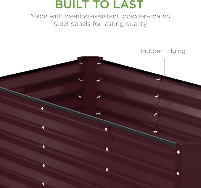 Best Choice Products 4x2x2ft Outdoor Metal Raised Garden Bed, Deep Root Box Planter for Vegetables, Flowers, Herbs, 119 Gallon Capacity, 100% Non Toxic Materials - Burgundy BestChoiceProducts