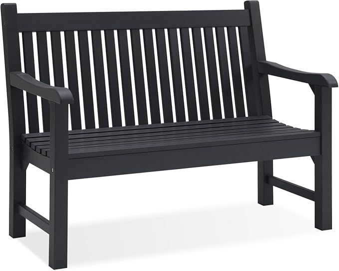 Psilvam Garden Bench, 2-Person Poly Lumber Patio Bench, All-Weather Outdoor Bench That Never Rot, Memorial Bench, Suit for Garden, Porch and Park (Black) PsilvamGardenFurniture