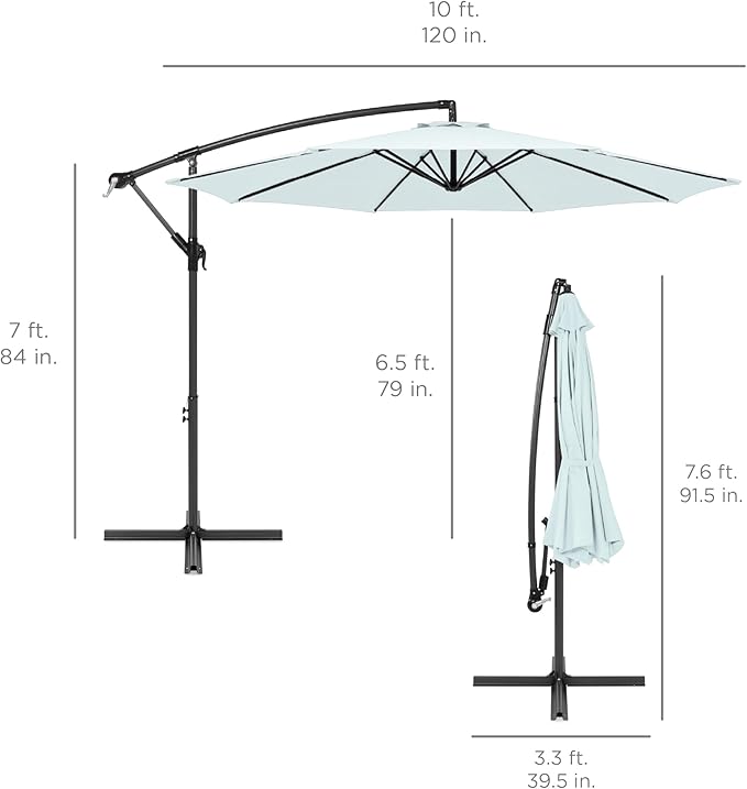 Best Choice Products 10ft Offset Cantilever Hanging Market Patio Umbrella, 8 Sturdy Ribs, Easy Adjustment - Baby Blue BestChoiceProducts