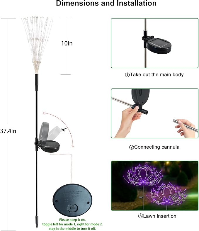 Solar Garden Lights Outdoor Waterproof, 2 Pack 120 LED Solar Firework Lights Decorative Garden Décor Outside for Flowerbed Pathway Party Christmas Decoration, Purple Slyuexu