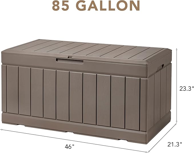 Devoko 85 Gallon Deck Box Lockable Resin Outdoor Storage Box waterproof Outdoor Container for Patio Furniture Cushions, Pillow (Light Brown) DEVOKO