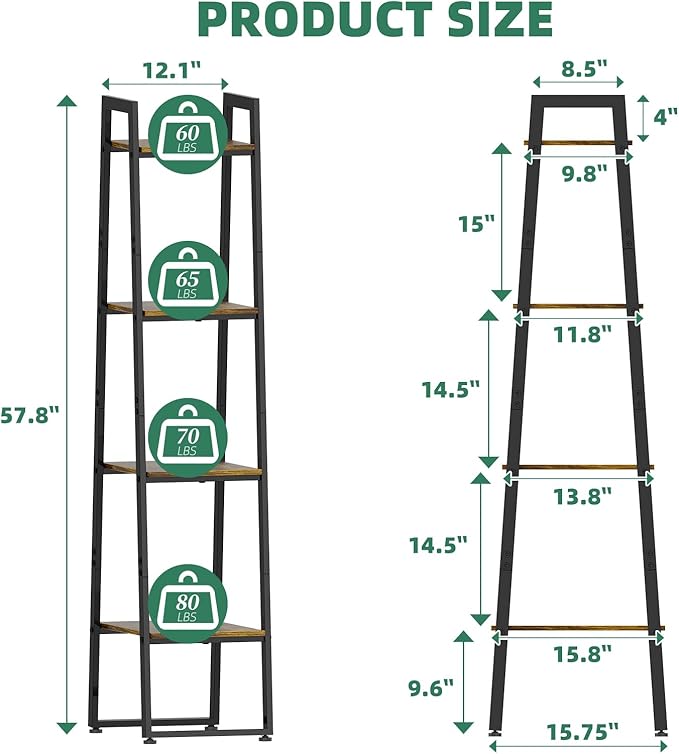 Simple Trending Tall Plant Stand Indoor with Grow Lights, 4 Tier Metal Plant Shelf for Multiple Flower Planter, Heavy Duty Ladder Plant Display Holder for Home Patio, Black SimpleTrending