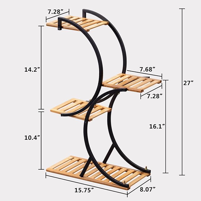 Bamboo 4-Tier Plant Stand Rack Multiple Flower Pot Holder Shelf Indoor Outdoor Planter Display Shelving Unit for Patio Garden Corner Balcony Living Room COPREE