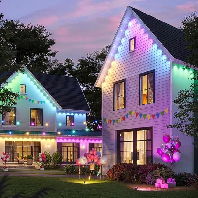 Permanent Outdoor Lights, 100ft Smart Eave Lights with RGB LED Light, IP67 Waterproof, App Control, DIY RGB Light for House Halloween Decorations Rootora