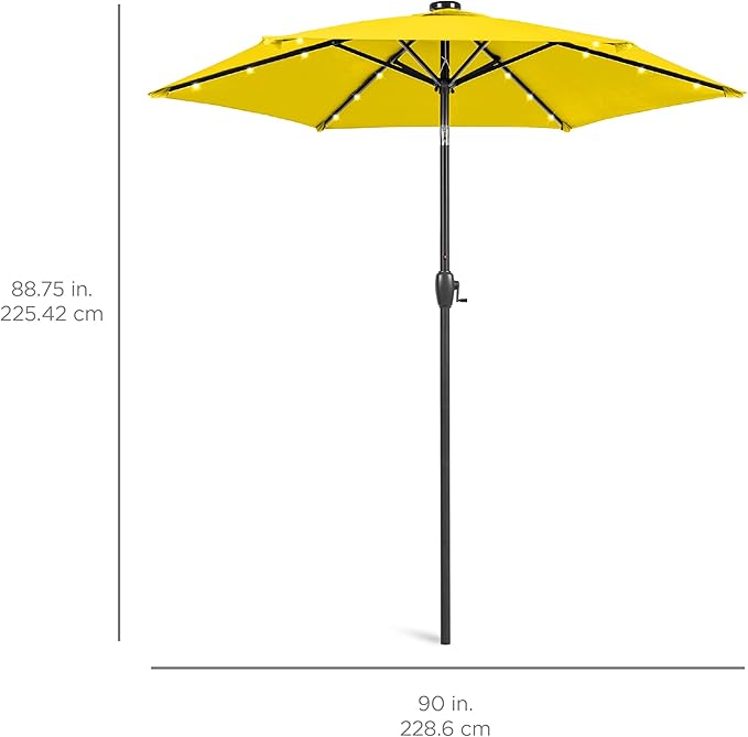 Best Choice Products 7.5ft Outdoor Solar Market Table Patio Umbrella for Deck, Pool w/Tilt, Crank, LED Lights - Yellow BestChoiceProducts
