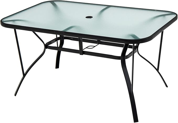 Tangkula 55" Patio Dining Table for 6, Rectangle Outdoor Dining Table with Tempered Glass Tabletop, Umbrella Hole & Metal Frame, 6-Person Outside Dining Table for Backyard, Lawn, Deck & Poolside TANGKULA