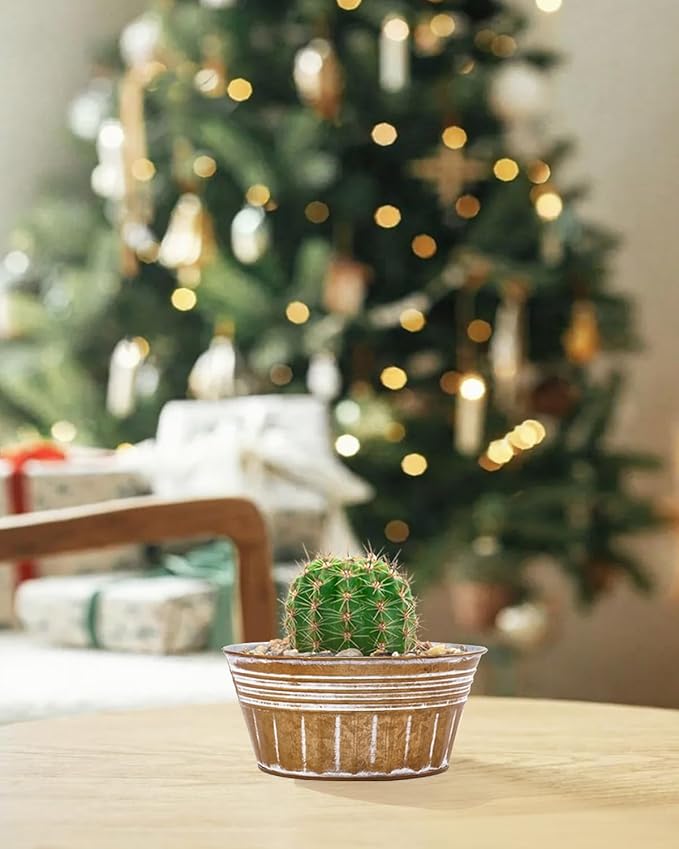 vensovo 10 Inches Brown Metal Rustic Plant Pots - 4 Pcs Large Shallow Galvanized Planters with Drain Hole and Rubber Plug, Rustproof Tin Bucket Succulent Pot Indoor Farmhouse Vintage Style for Decor vensovo