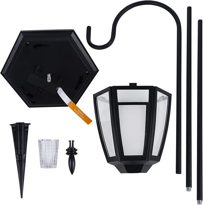 Dynaming 4 Pack Solar Hanging Lights Outdoor, Solar Powered Garden Decorative Lanterns with 4 x 38 Inch Shepherd Hooks, Waterproof Landscape Lighting for Lawn Patio Yard Pathway Driveway, Warm White Dynaming