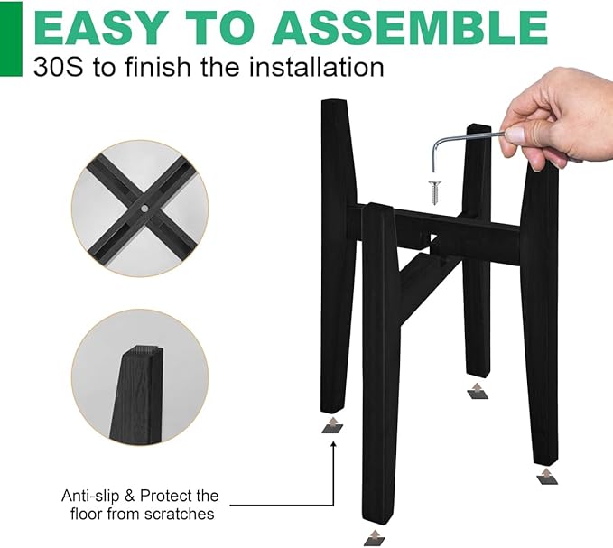 Plant Stand Indoor, Bamboo Plant Shelf, Adjustable Corner Plants Flower Holders Single Floor Plant Stand, Fits 8 to 12 Inches Pots,(Pot & Plant Not Included)(Black) PlantsHomeFun