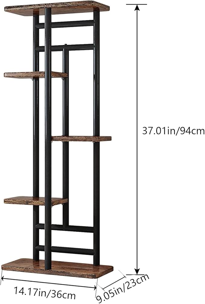LINZINAR Plant Stand 5 Tier 6 Plant Multiple Flower Rack Holder Shelves Rack Storage Organizer Display Indoor Planter for Balcony Bedroom Patio Garden Living Room, Black LINZINAR