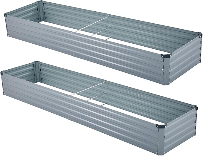 2 Pack 8x2x1FT Galvanized Raised Garden Beds Kit Outdoor Metal Gardening Planter Box for Vegetable Elevated Flower Herbs,Gray Meberam