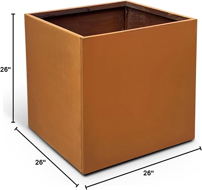 Corten Steel Planter Box Metal Square Planters 26 Inch Steel Large Outdoor Planter Tall Plant for Commercial Residential Patio and Backyard GZGNEEVL