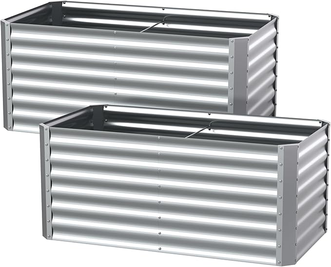 4X2X2ft (2 Pack) Galvanized Raised Garden Bed,Outdoor Planter Box Metal Patio Kit Planting Bed for Vegetables Flowers Herb Anmiro