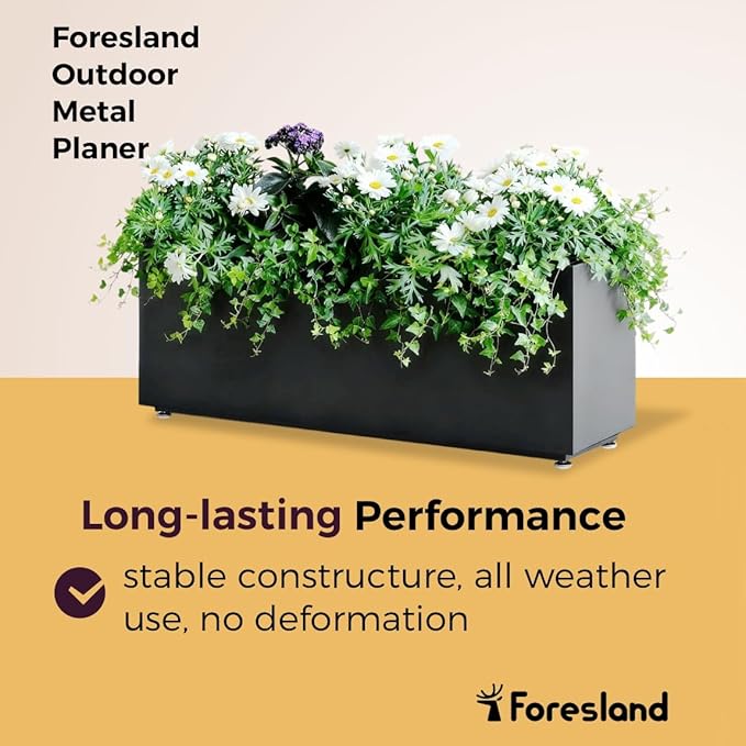 Outdoor Metal Planter Box 40Wx12Dx16H, Long Large Rectangular Trough Planters, Easy 5-Min Assembly, Modern Plant Container with Drainage Holes, Heavy Duty, Weather Resistant, Black Foresland-MetalPlanter