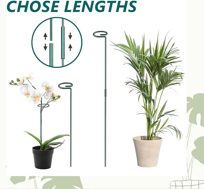 MAFONE 12 Pack 16inch Plant Support Stakes, Plant Stick Garden Single Stem Flower Support Stake Plant Cage Support Rings with 20pcs Plant Clips and Plant Ties for Tomato Orchid Lily Peony Rose Bean Rootora