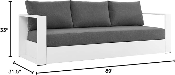 Modway Tahoe Aluminum Outdoor Patio Sofa in White Charcoal Modway