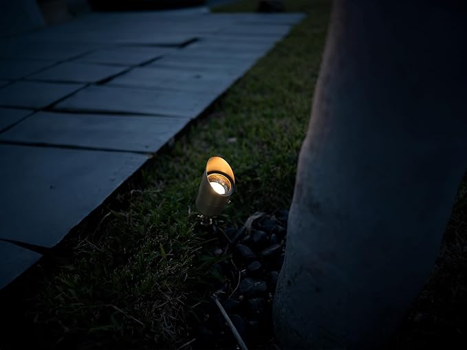 12V LogiSpot Brass Outdoor Spotlight (Bronze) for Low Voltage Landscape Lighting of Yard, Lawn, Garden, Patio, Trees & House LumenLogic