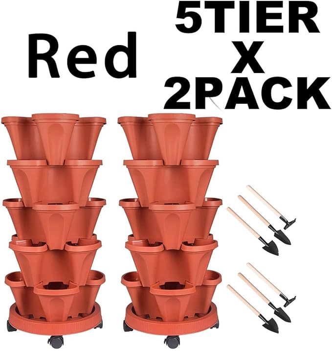 GameXcel Vertical Planter - 5 Tier Stackable Planter-Red 2 Pack GameXcel