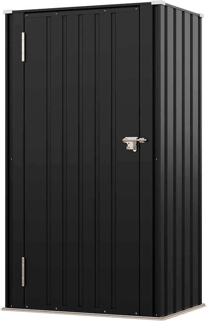 Devoko 22 Cuft Lockable Metal Storage Shed, Vertical Indoor Outdoor Tool Cabinet with Non-Adjustable Shelves for Patio Garden Backyard, Black DEVOKO