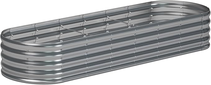 zizin Galvanized Raised Garden Bed Metal Oval Raised Garden Beds Outdoor Planter Box for Vegetables (8x2x1FT, Silver) zizin