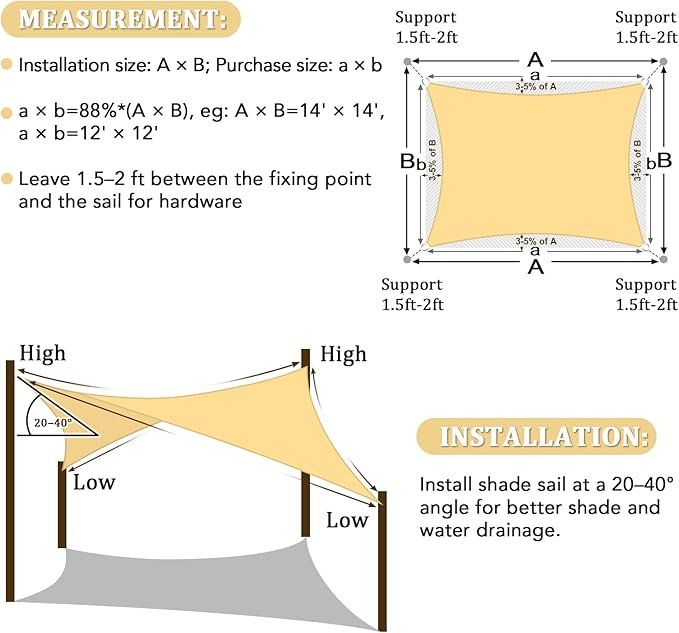 Shade&Beyond 8'x10' Sun Shade Sails Canopy Rectangle Sand 185GSM Shade Sail for Patio Deck Yard Backyard, (We Make Custom Size) ShadeBeyond