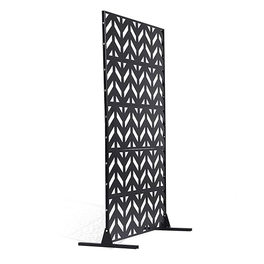 VEVOR Metal Privacy Screen, 47" W x 72" H, Outdoor Privacy Screens 5-Panel, Freestanding Outdoor Divider with Stand, Decorative Garden Steel Privacy Fence for Balcony Patio Indoor Room Black VEVOR