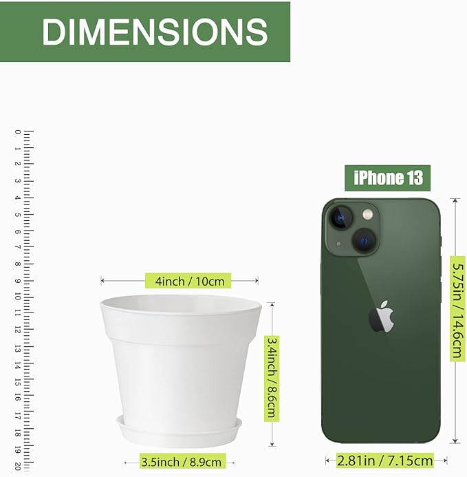 28 Pack 4 inch Small Plant Pots, Plastic Planters with Drainage Holes and Saucers for Flowers Plants, Succulents, Seed Starting Pots, White SwinDuck