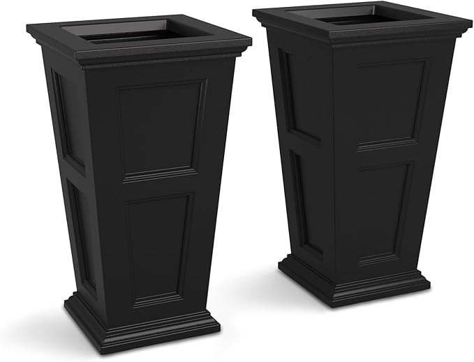 Mayne Fairfield 28-Inch Tall Planter, 2-Pack – Self-Watering, Weather-Resistant Planter for Flowers – Durable Outdoor Design for Patio, Porch, or Entryway Mayne