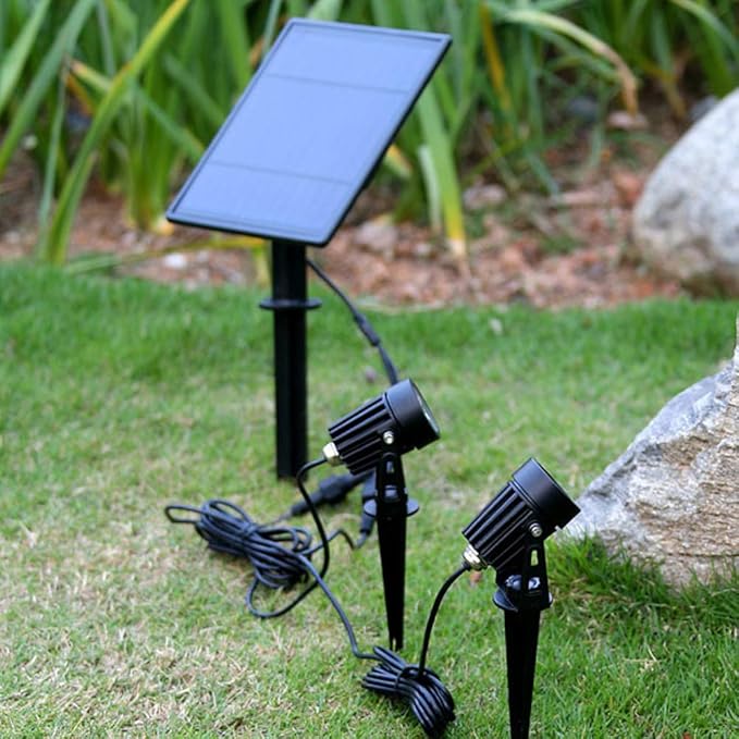 APONUO Metal Solar Spot Lights Outdoor with 9.8ft Cable Solar Powered Landscape Lighting Low Voltage IP65 Waterproof Auto On/Off for Outside Garden Yard Landscape Pathway Garage-Warm White(4-in-1) APONUO
