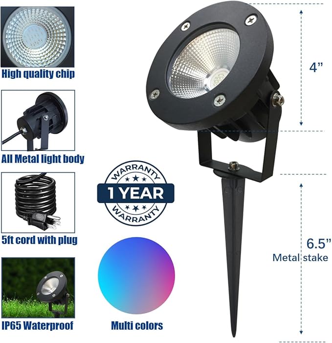 TOVEENEN 25W Color LED Outdoor Landscape Spotlight - Waterproof RGB Spot Lights for Yard Tree House Halloween Christmas, Dual Mode, 120V 25W TOVEENEN