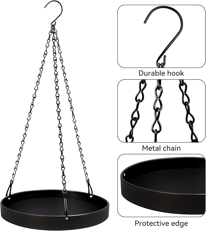Plant Hanger Indoor Outdoor, Hanging Planter Baskets for Outdoor Indoor Plants, Hanging Plant Holder Tray for Plants, Metal Window Plant Hanger, Black Hanging Plant Shelf, 2 Pack PIKAMAO