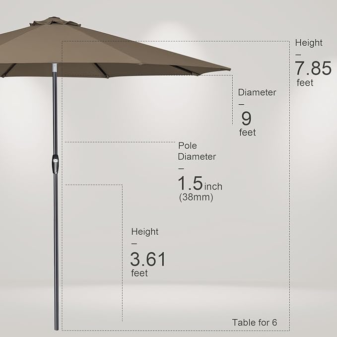 Tempera Patio Market Outdoor Table Umbrella with Auto Tilt and Crank, Large Sun Umbrella with Sturdy Pole & Fade Resistant Canopy, Easy to Set TemperaPatioLife