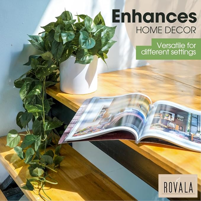 MY ROVALA Silk Plants for Home Decor Indoor in Pot Realistic Artificial Plants Hanging Faux Plants Indoor Fake Potted Plants for Shelves Bedroom Bathroom Trailing Plant, Fake Pothos Ivy (Dark Green) ROVALA