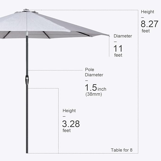 Tempera Patio Market Outdoor Table Umbrella with Auto Tilt and Crank, Large Sun Umbrella with Sturdy Pole & Fade Resistant Canopy, Easy to Set TemperaPatioLife