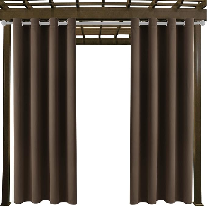 Waterproof Outdoor Curtain W52 x L84 - Grommet Top Sunlight Blocking Window Treatment Drapes Blackout Curtains for Home Bedroom Living Room Outdoor Patio Porch Pergola Cabana Gazebo (2 Panels) DivaenCamino