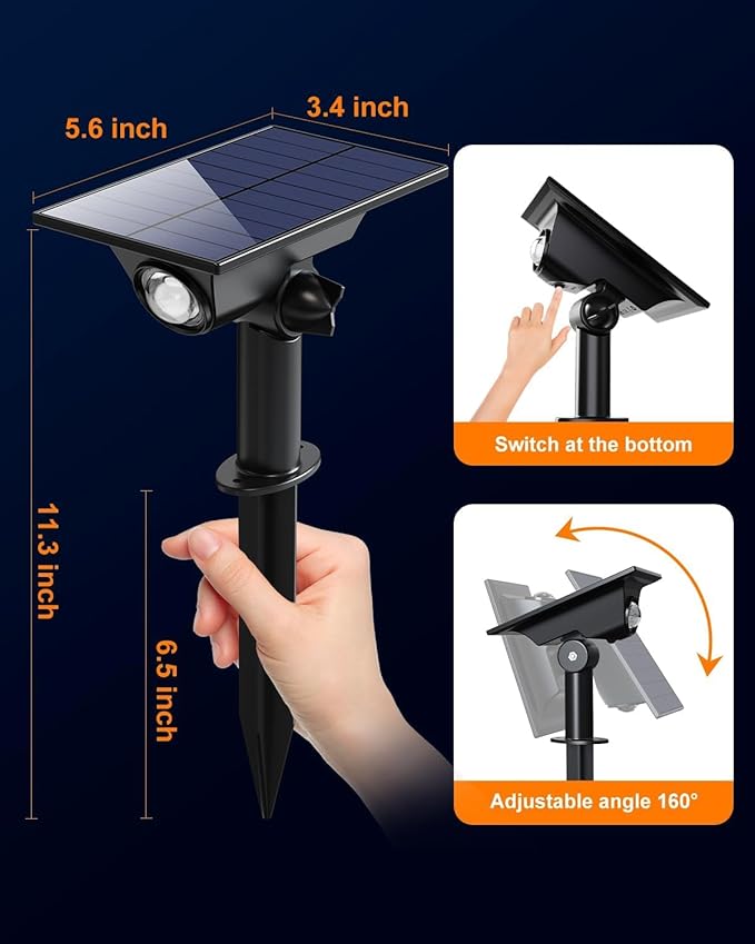 6 Pack Solar Power Spot Lights Outdoor Waterproof LED Dusk to Dawn Landscape Spotlight for Outside Yard, Tree, Flag, Yard, Garden, Statues, 3 Modes, 18 Hours Accent Ambient Lighting - Warm White GVSHINE