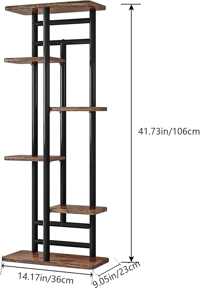 LINZINAR Plant Stand 6 Tier 7 Plant Multiple Flower Rack Holder Shelves Rack Storage Organizer Display Indoor Planter for Balcony Bedroom Patio Garden Living Room, Black LINZINAR