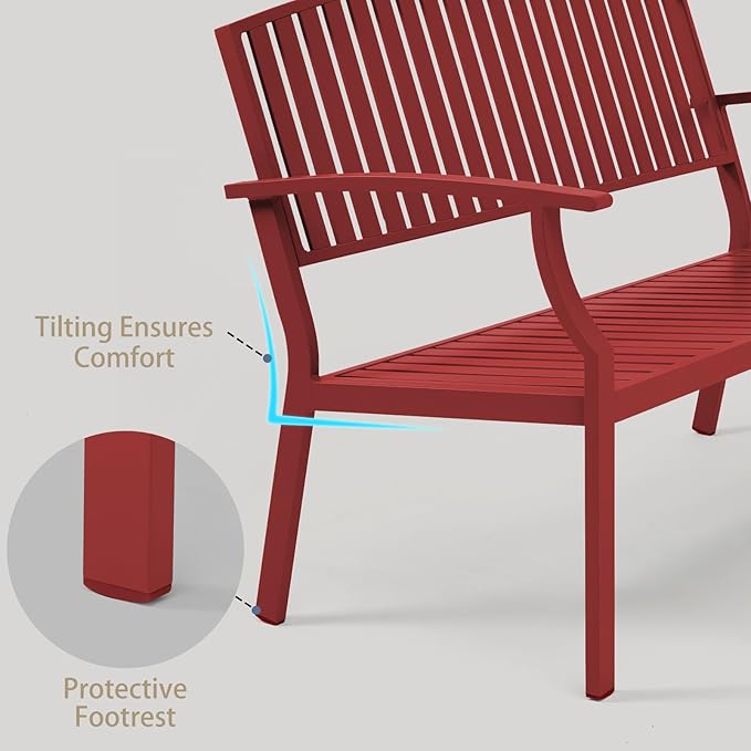 Outdoor Bench Weatherproof Aluminum Patio Garden Bench, Patio Loveseat for Porch Garden Lawn Backyard Park Balcony(Rose Red, 1PC) Eongdn