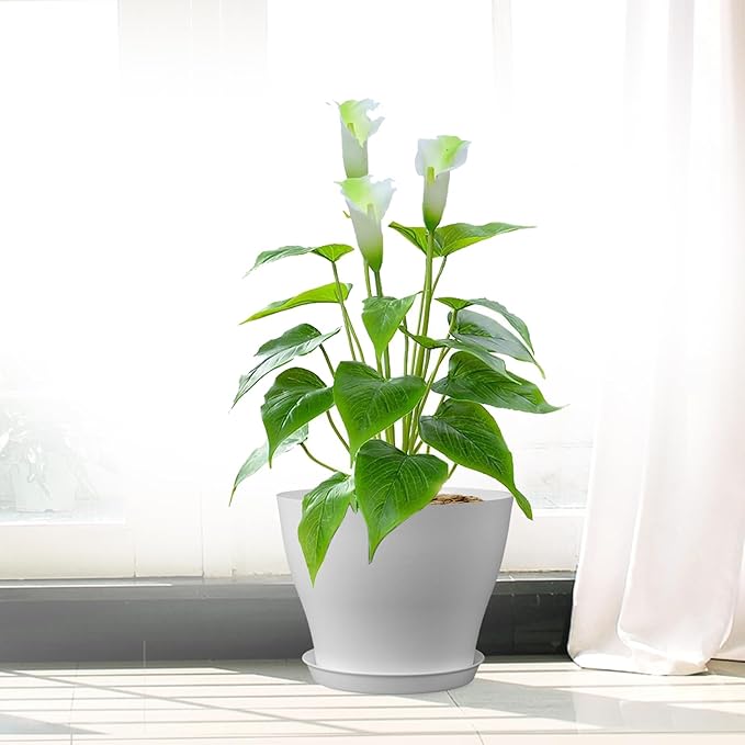 6 inch Plastic Nursery Pots, 16 Pack Plant Pots for Small Indoor Outdoor Plants, Flower Pots with Drainage Holes and Saucers, Decorative Seedling Starter Planters for House Plants, White Meowell