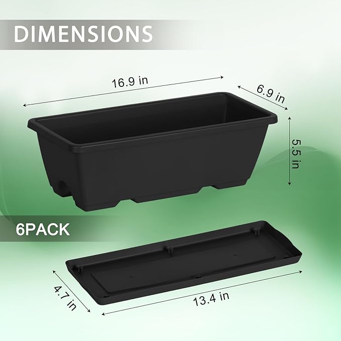 CADUKE 6 PCS Railing Planter Boxes, Black Planter Boxes with Adjustable Bracket, 17 Inch Deck Rail Planters for Outdoor Plants, Flower Pots for Balcony Garden Decor CADUKE