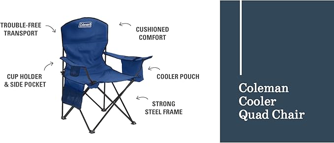 Coleman Portable Camping Chair with 4-Can Cooler, Cushioned Seat & Back with Side Pockets & Cup Holder, Carry Bag Included, Great for Camping, Tailgating, Firepits, Patio, & More Coleman