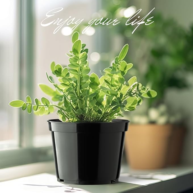 BTPLASTIK 15 Pack 6 Inch Plastic Plant Pots with Drainage Holes, Sturdy Nursery Pots for Plants, Thickened Flower Pots for Indoor Outdoor Planting Transplanting, Succulents, Seedlings, Black BTPLASTIK