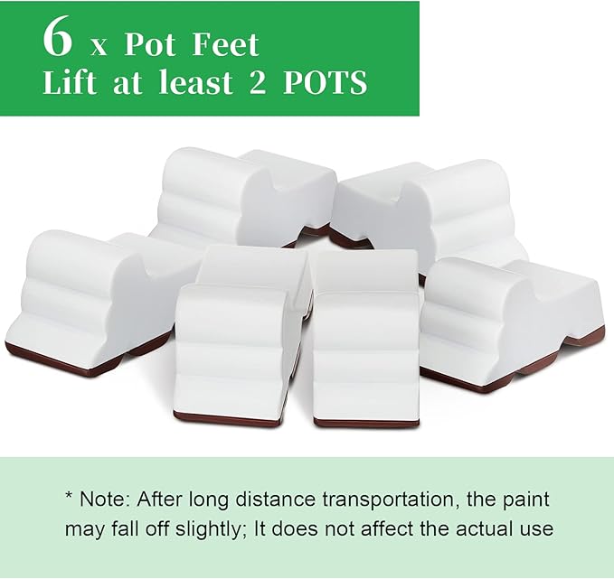 Kigeli 6 Pcs Resin Garden Pot Feet for Outdoor Planters 3 Inch Long 1.5 Inch Tall Flower Handmade Elevator Plant Feet Frost Proof Lifter for 14-20 in Pot (White) Kigeli