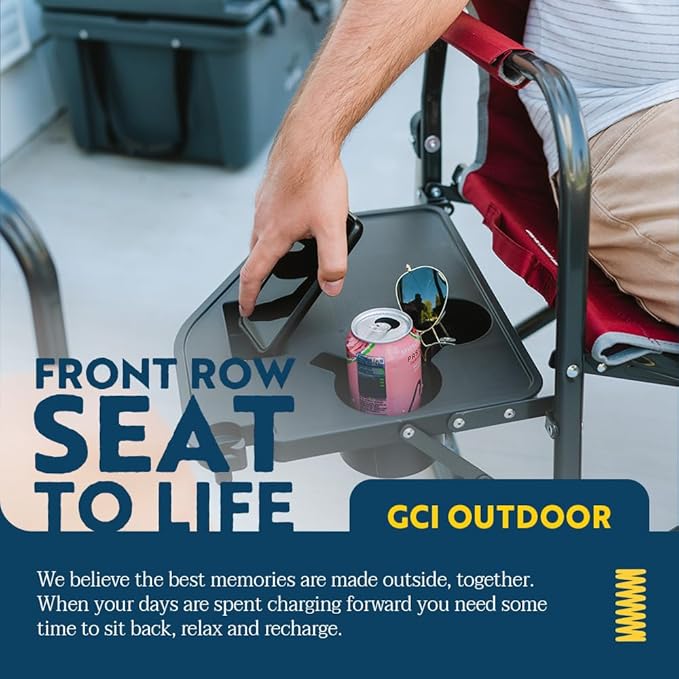 GCI Outdoor Freestyle Rocker XL with Side Table Camping Chair | Portable Folding Rocking Chair with Solid, Durable Armrests, Drink Holder & Comfortable Backrest — Black GCIOUTDOOR