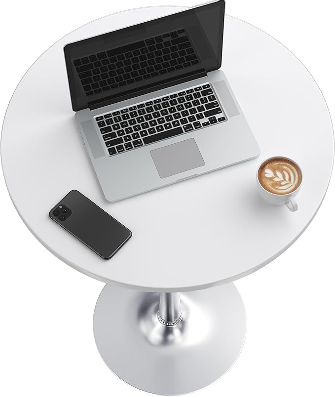 Furmax Bistro Pub Table Round Bar Height Cocktail Table for Home Bar, Small Round Bar Tables for Party, Dining Room, Living Room and Wedding, Metal Base MDF Top Obsidian, 40.6 Inch Height (2, White-2) Furmax